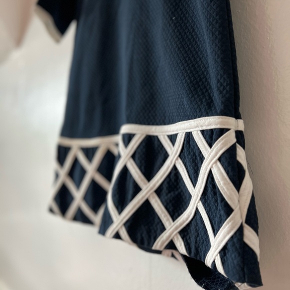 VTG Minuetto xs navy trellis hem mini dress preppy round neck piping church - Picture 5 of 10